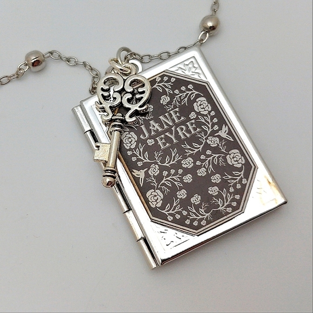 381MIDALANE Jane Eyre Book Charm Locket with Skeleton Key